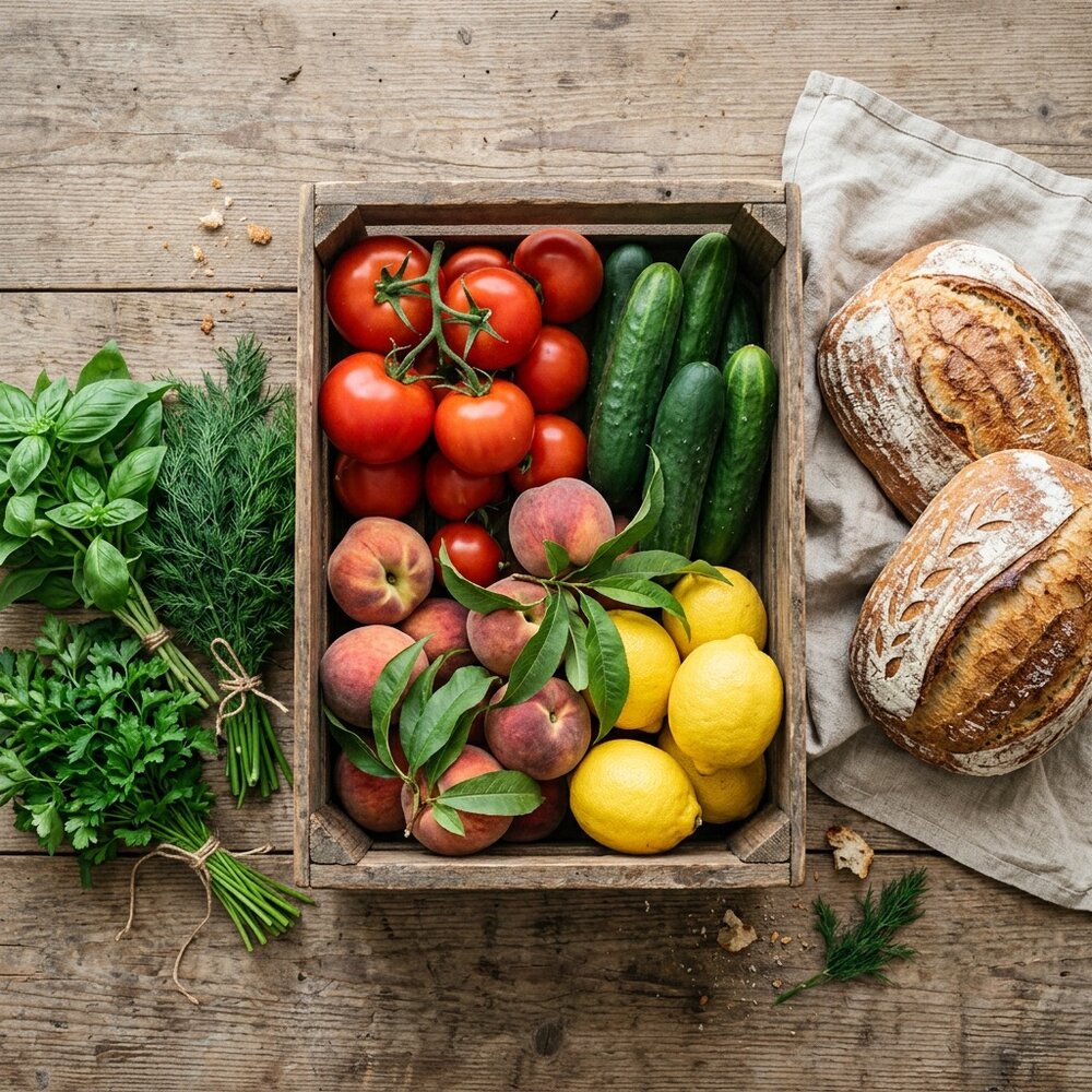 Świeże owoce, warzywa i pieczywo